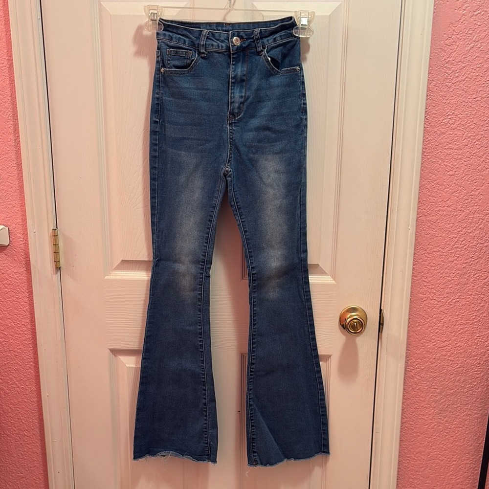 SHEIN Blue Flare Wide Leg Jeans